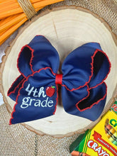 Load image into Gallery viewer, School Grade Embroidered Apple Moonstitch Bow