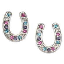 Load image into Gallery viewer, Rhinestone Horseshoe Earrings in Cowboy Hat Box