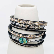 Load image into Gallery viewer, Abalone Shell Rhinestone Leather Bracelet - BJ/LB