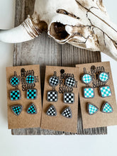 Load image into Gallery viewer, Western Checker Shape Post Combo Earring Set