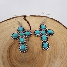 Load image into Gallery viewer, Classic Turquoise Cross Earrings