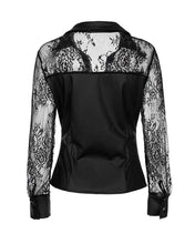 Load image into Gallery viewer, Contrast lace pu leather button down shirt - $29.99