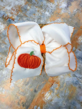 Load image into Gallery viewer, Pumpkin Embroidered Moonstitch Hair Bow | Clip or Headband