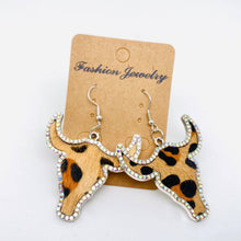 Load image into Gallery viewer, Western Style Cowboy Rhinestone Cowhide Cowhead Earrings -WJ