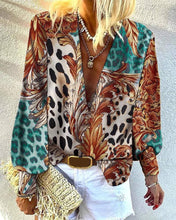 Load image into Gallery viewer, Floral print deepv lantern sleeve shirt