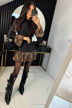 Load image into Gallery viewer, LEOPARD PRINT PANELED BELL-SLEEVE MINI DRESS - $28.99
