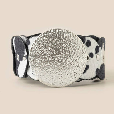 Western Inspired Faux Cowhide Large Round Buckle Belt - $26.99