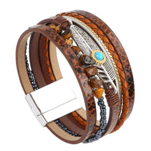 Load image into Gallery viewer, Metal Feather Charm Gravel Woven Leather Bracelet - BJ/LB