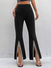 Load image into Gallery viewer, Petite fringe trim split hem flare leg pants