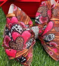 Load image into Gallery viewer, HEART PRINTED DOUBLE LAYER HAIR BOW. $10