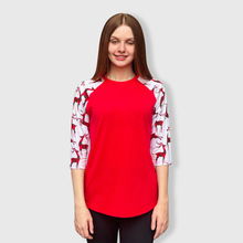 Load image into Gallery viewer, Reindeer Plaid Red Polyester Top with Transfer $26.99