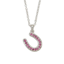 Load image into Gallery viewer, Pink Rhinestone Horseshoe Necklace in Cowboy Hat Gift Box