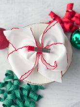 Load image into Gallery viewer, Candy Cane Embroidered Hair Bow | Clip or Headband