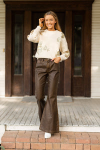 The Brandy Rustic Leather Bellbottoms: Brown / 10