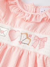 Load image into Gallery viewer, Valentine&#39;s Day Letter Heart Bow Arrow Smocking Embroidery Girls Outfits Set: Size 5