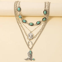 Load image into Gallery viewer, Turquoise Beads Western Cowboy Boot Pendant Layered Necklace