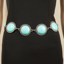 Load image into Gallery viewer, Large Western Concho Round Turquoise Stone Chain Belt - $25.99