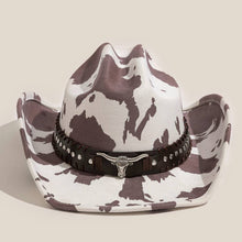 Load image into Gallery viewer, Western Bull Head Strap Cow Print Cowboy Hat - $28.99