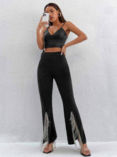 Load image into Gallery viewer, Petite fringe trim split hem flare leg pants