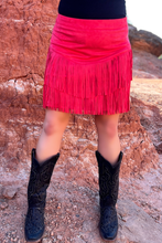 Load image into Gallery viewer, FORT WORTH FRINGE SKIRT RED $45.90