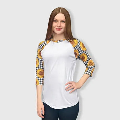 Sunflower Plaid White Polyester Top with Transfer $26.99