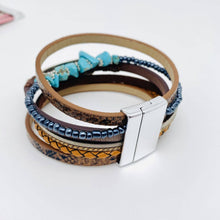 Load image into Gallery viewer, Metal Feather Charm Gravel Woven Leather Bracelet - BJ/LB
