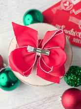 Load image into Gallery viewer, Santa Embroidered Moonstitch Hair Bow $8.00