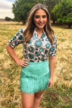Load image into Gallery viewer, FORT WORTH FRINGE SKIRT TURQUOISE - $45.90