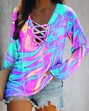 Load image into Gallery viewer, Marble print eyelet lace up casual top