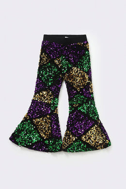 Girls Mardi Gras Sequin Flare Pants: 6-12M