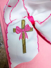 Load image into Gallery viewer, Cross Moonstitch Embroidered Hair Bow - $8.00