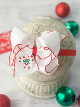 Load image into Gallery viewer, Candy Cane Embroidered Hair Bow | Clip or Headband