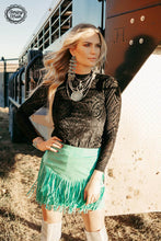 Load image into Gallery viewer, FORT WORTH FRINGE SKIRT TURQUOISE - $45.90
