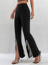 Load image into Gallery viewer, Petite fringe trim split hem flare leg pants