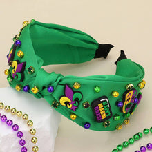 Load image into Gallery viewer, Mardi Gras Charm Stone Cluster Embellished Knot Headband