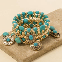 Load image into Gallery viewer, Turquoise Western Charms Beaded Bracelet Set