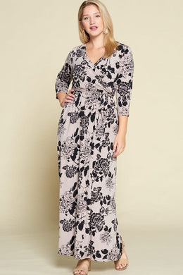 #30 - FD - Long Maxi Black Taupe wrap look dress