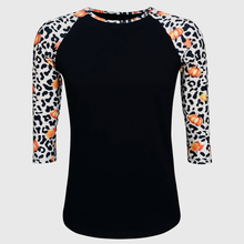 Load image into Gallery viewer, Cheetah Pumpkin Black Top with Transfer $26.99