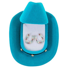 Load image into Gallery viewer, Rhinestone Horseshoe Earrings in Cowboy Hat Box