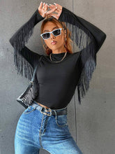 Load image into Gallery viewer, Fringe trim solid fitted tee