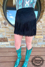 Load image into Gallery viewer, FORT WORTH FRINGE SKIRT BLACK - $45.90