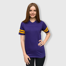 Load image into Gallery viewer, 2 Stripes Jersey T-Shirt - Purple and Gold