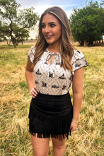 Load image into Gallery viewer, FORT WORTH FRINGE SKIRT BLACK - $45.90