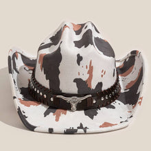 Load image into Gallery viewer, Western Bull Head Strap Cow Print Cowboy Hat - $28.99