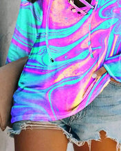 Load image into Gallery viewer, Marble print eyelet lace up casual top