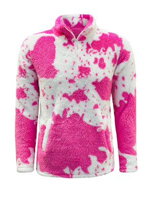 Sherpa Pink Cow Pullover Women: X-Large