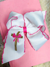 Load image into Gallery viewer, Cross Moonstitch Embroidered Hair Bow - $8.00