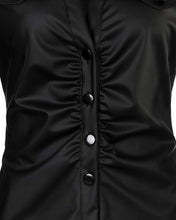 Load image into Gallery viewer, Contrast lace pu leather button down shirt - $29.99