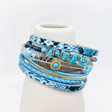 Load image into Gallery viewer, Metal Feather Charm Gravel Woven Leather Bracelet - BJ/LB