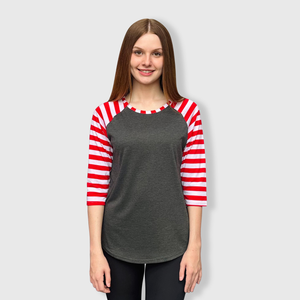 Candy Cane Charcoal Red Stripes Top with Transfer $26.99